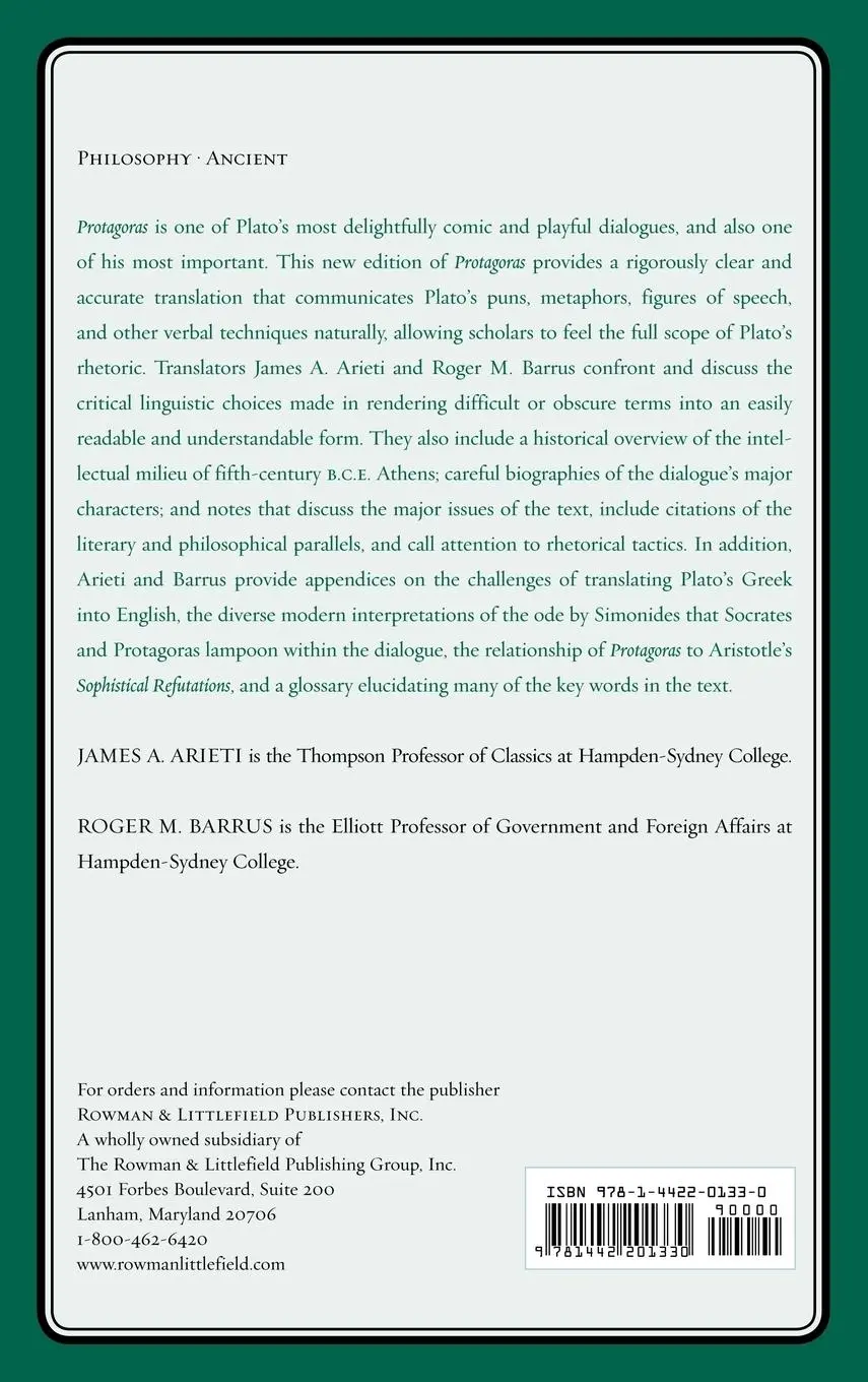 Rückseite: 9781442201330 | Plato's Protagoras | Translation, Commentary, and Appendices | Plato