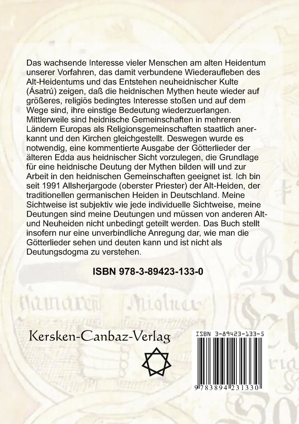 Rückseite: 9783894231330 | Kommentar zu den Götterliedern der Edda | Teil 1 - Die Odinslieder