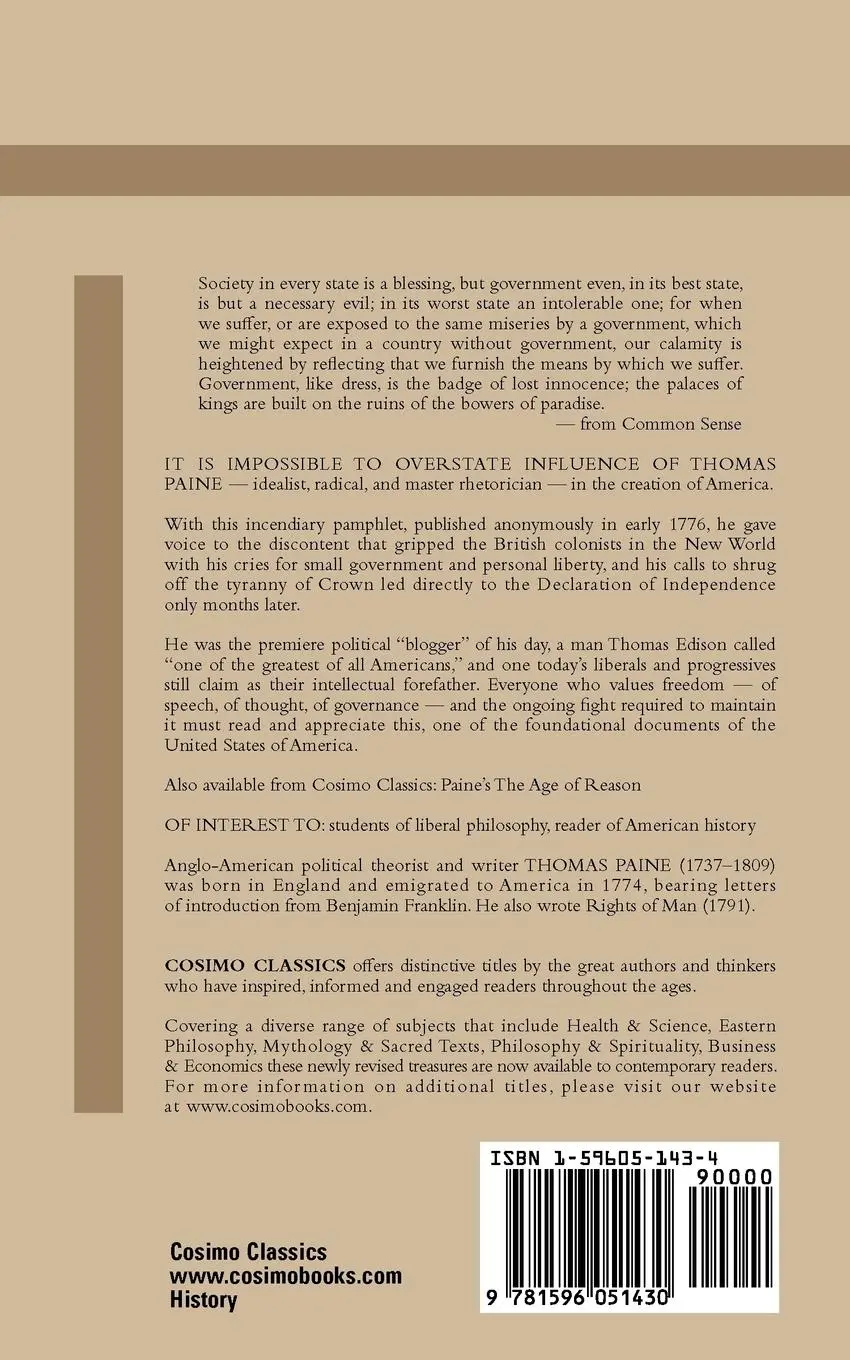 Rückseite: 9781596051430 | Common Sense | Addressed to the Inhabitants of America | Thomas Paine