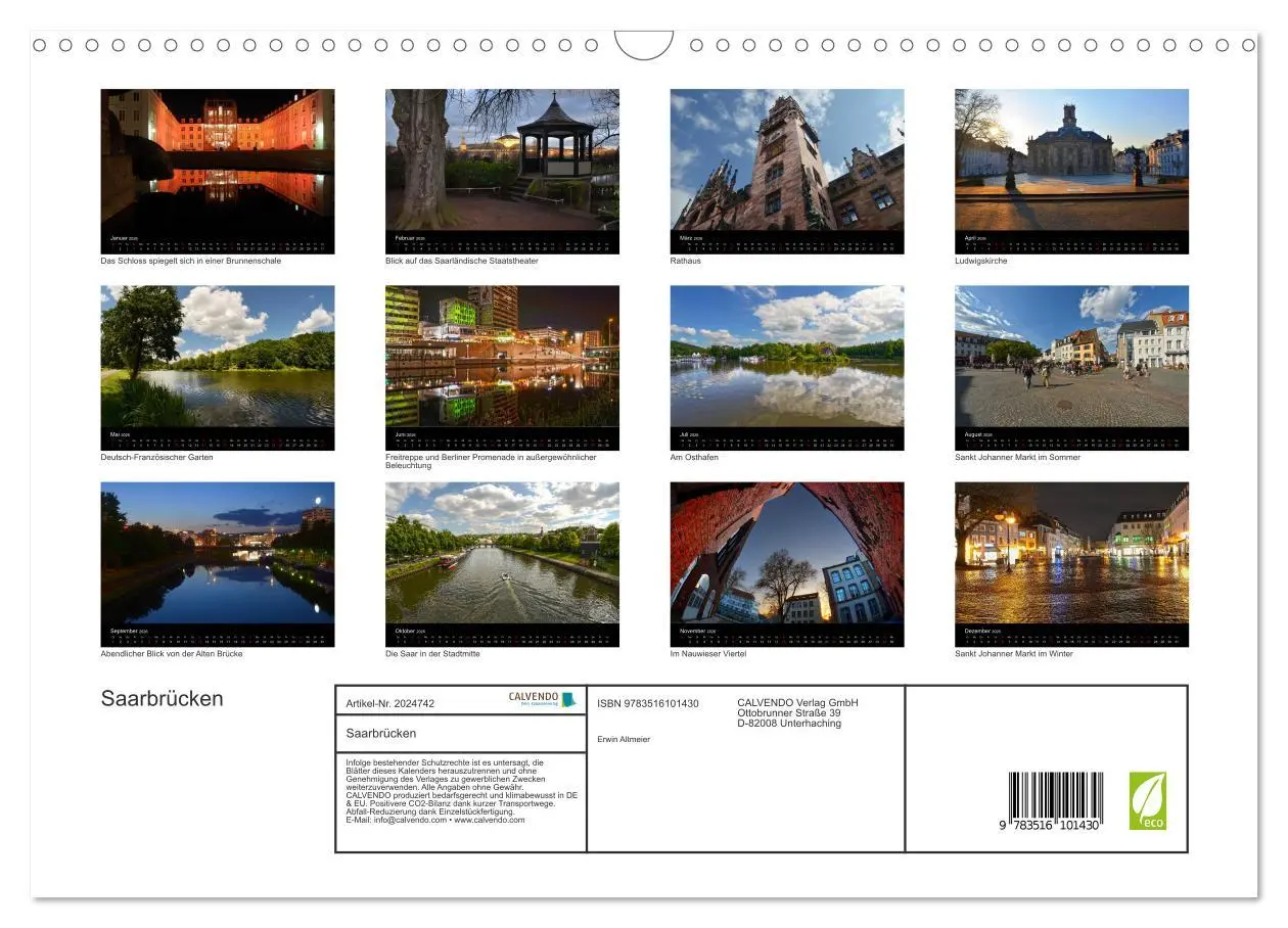 Bild: 9783516101430 | Saarbrücken (Wandkalender 2026 DIN A3 quer), CALVENDO Monatskalender