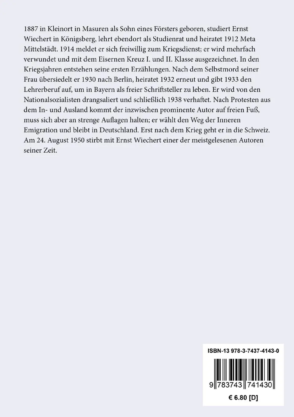 Rückseite: 9783743741430 | Der Exote | Roman | Ernst Wiechert | Taschenbuch | Paperback | 136 S.