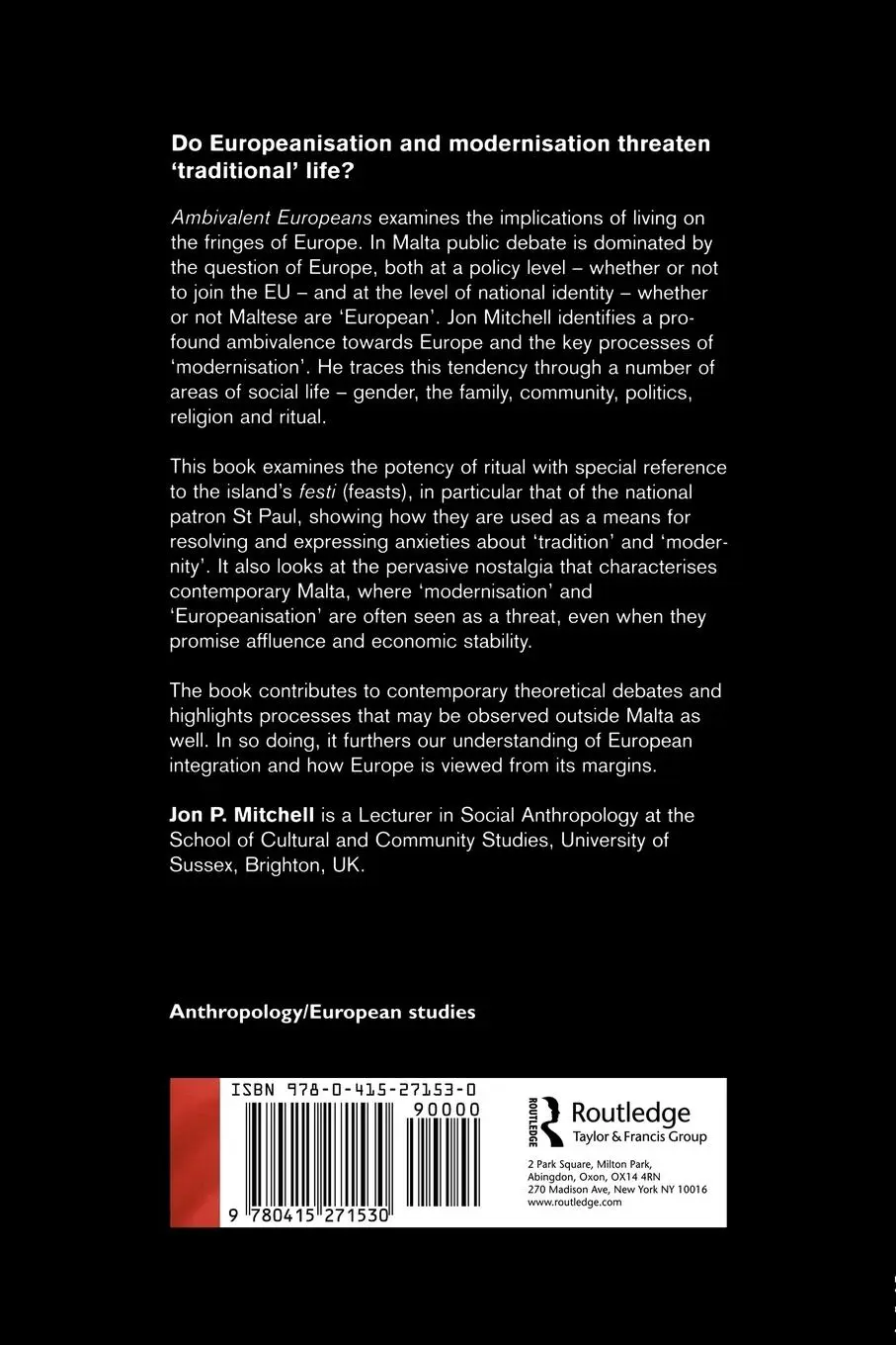 Rückseite: 9780415271530 | Ambivalent Europeans | Ritual, Memory and the Public Sphere in Malta