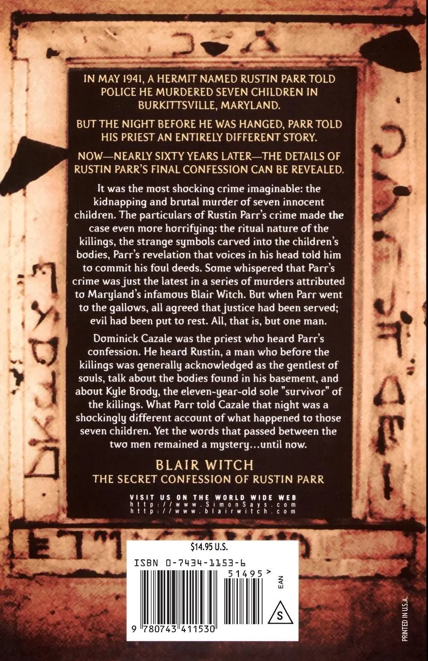 Rückseite: 9780743411530 | Blair Witch | The Secret Confessions of Rustin Parr | D. A. Stern
