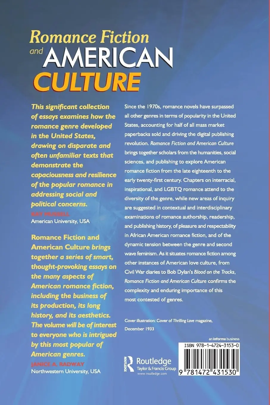 Rückseite: 9781472431530 | Romance Fiction and American Culture | William A. Gleason (u. a.)