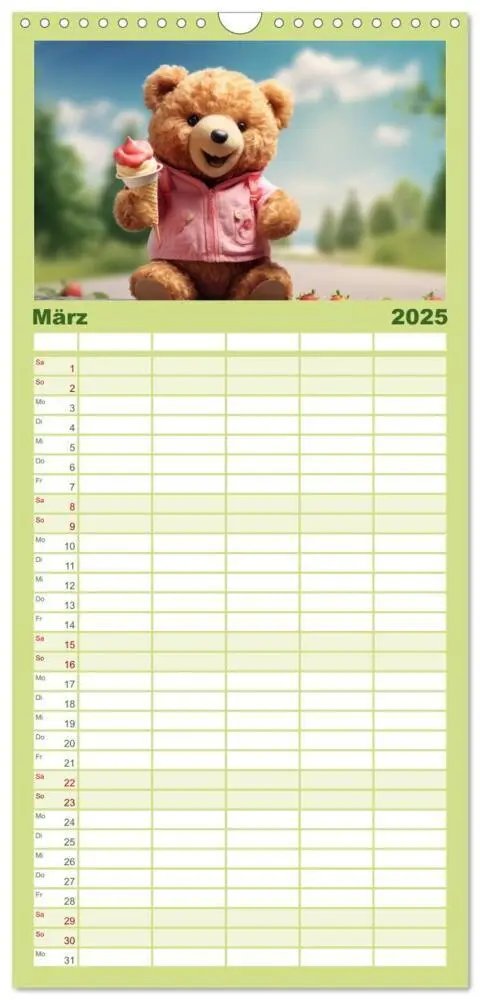 Bild: 9783457091630 | Familienplaner 2025 - Teddybär und seine Abenteuer mit 5 Spalten...