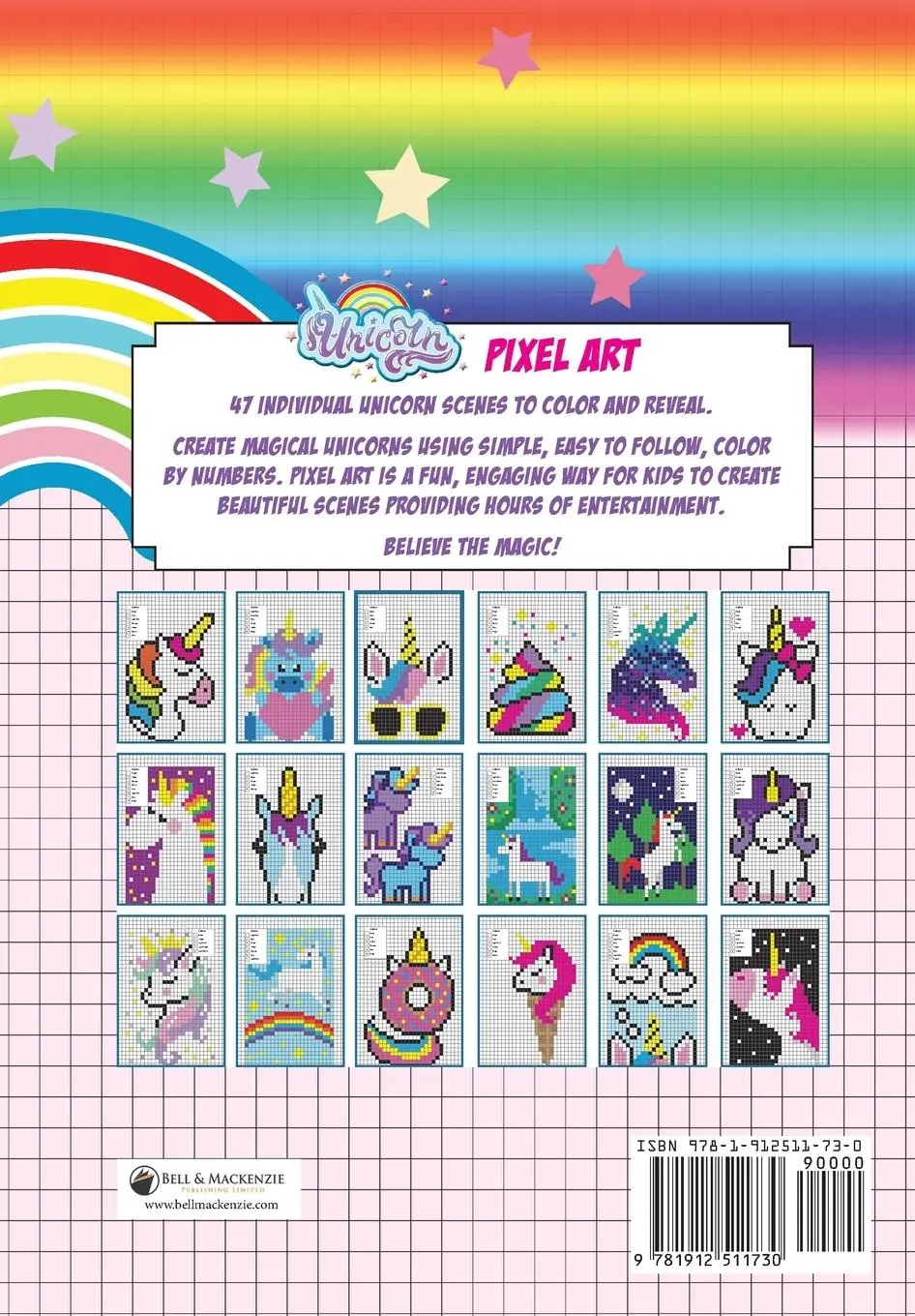 Rückseite: 9781912511730 | Unicorn Pixel Art | Color Unicorns By Numbers For Kids Ages 5-10