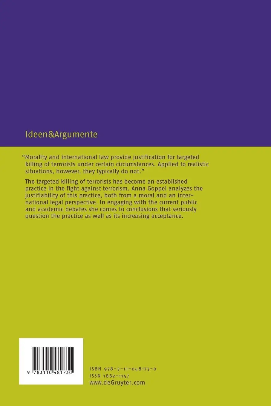 Rückseite: 9783110481730 | Killing Terrorists | A Moral and Legal Analysis | Anna Goppel | Buch