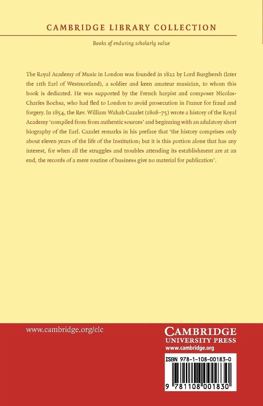 Rückseite: 9781108001830 | The History of the Royal Academy of Music | William Wahab Cazalet