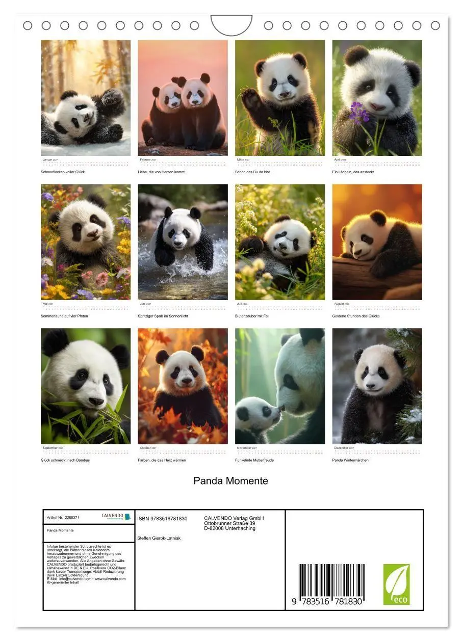 Bild: 9783516781830 | Panda Momente (Wandkalender 2027 DIN A4 hoch), CALVENDO Monatskalender