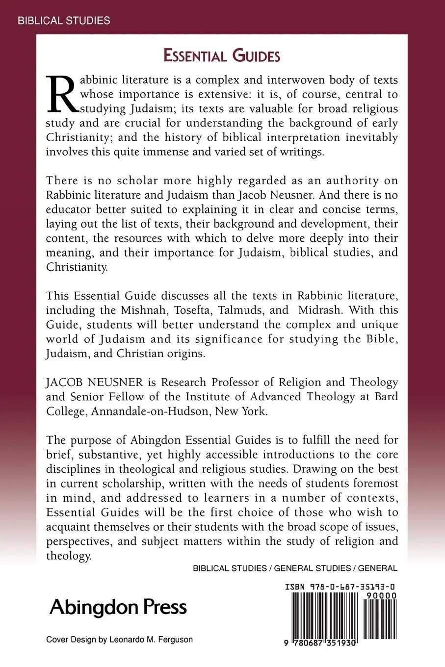 Rückseite: 9780687351930 | Rabbinic Literature | An Essential Guide | Jacob Neusner | Taschenbuch