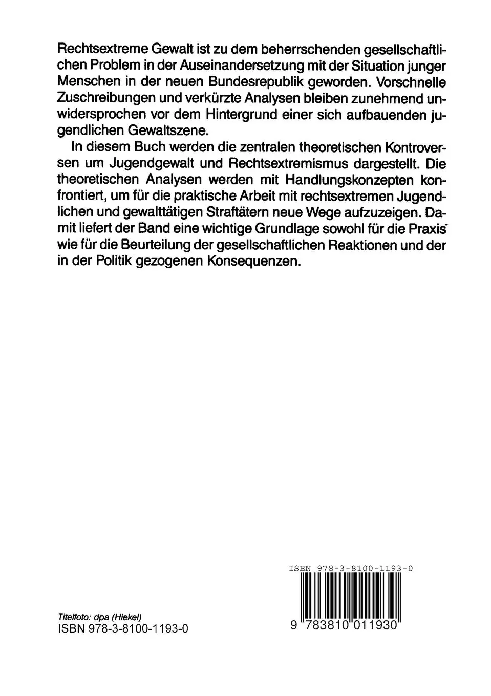 Rückseite: 9783810011930 | Rechtsradikale Gewalt im vereinigten Deutschland | Merten (u. a.)