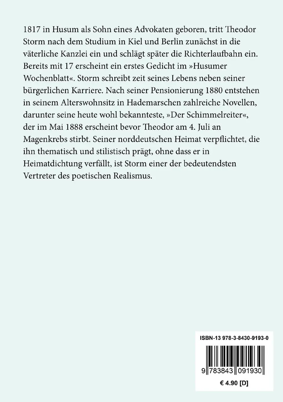 Rückseite: 9783843091930 | Pole Poppenspäler / Viola tricolor | Zwei Erzählungen | Theodor Storm
