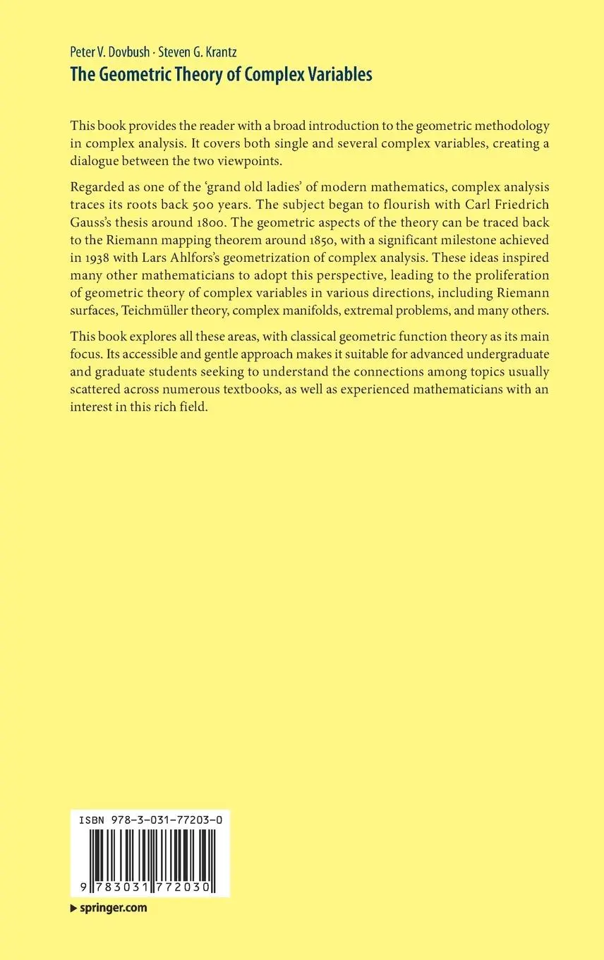 Rückseite: 9783031772030 | The Geometric Theory of Complex Variables | Peter V. Dovbush (u. a.)