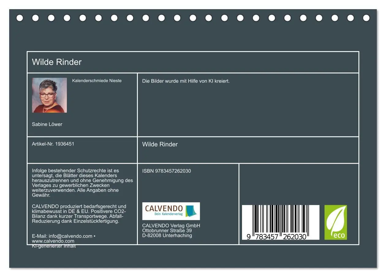 Bild: 9783457262030 | Wilde Rinder (Tischkalender 2026 DIN A5 quer), CALVENDO Monatskalender