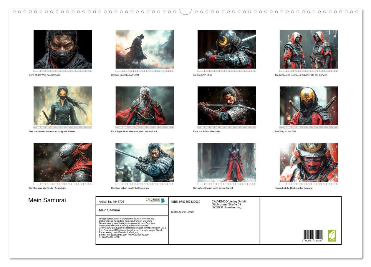 Bild: 9783457332030 | Mein Samurai (Wandkalender 2026 DIN A2 quer), CALVENDO Monatskalender