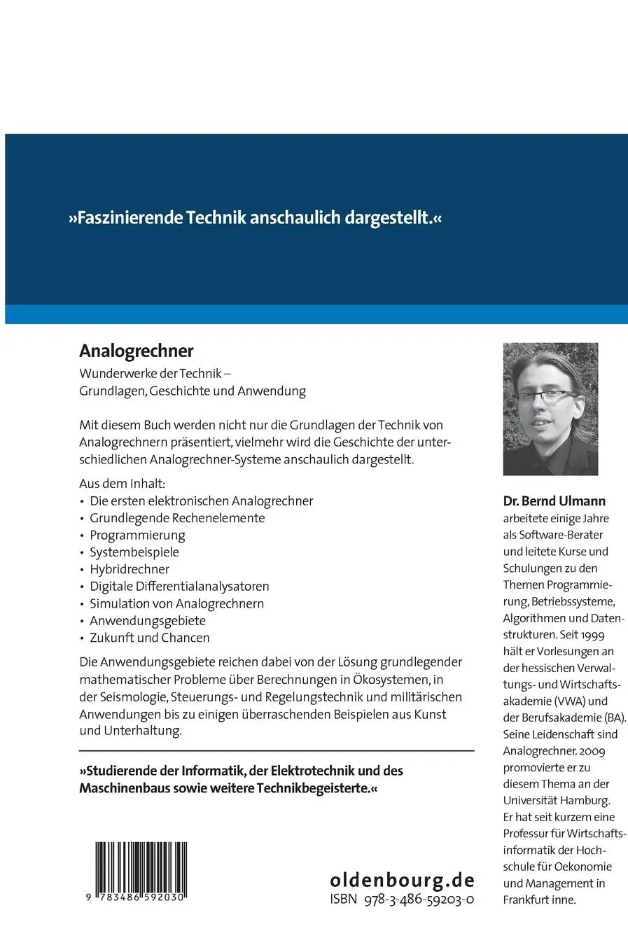Rückseite: 9783486592030 | Analogrechner | Bernd Ulmann | Buch | XIX | Deutsch | 2010