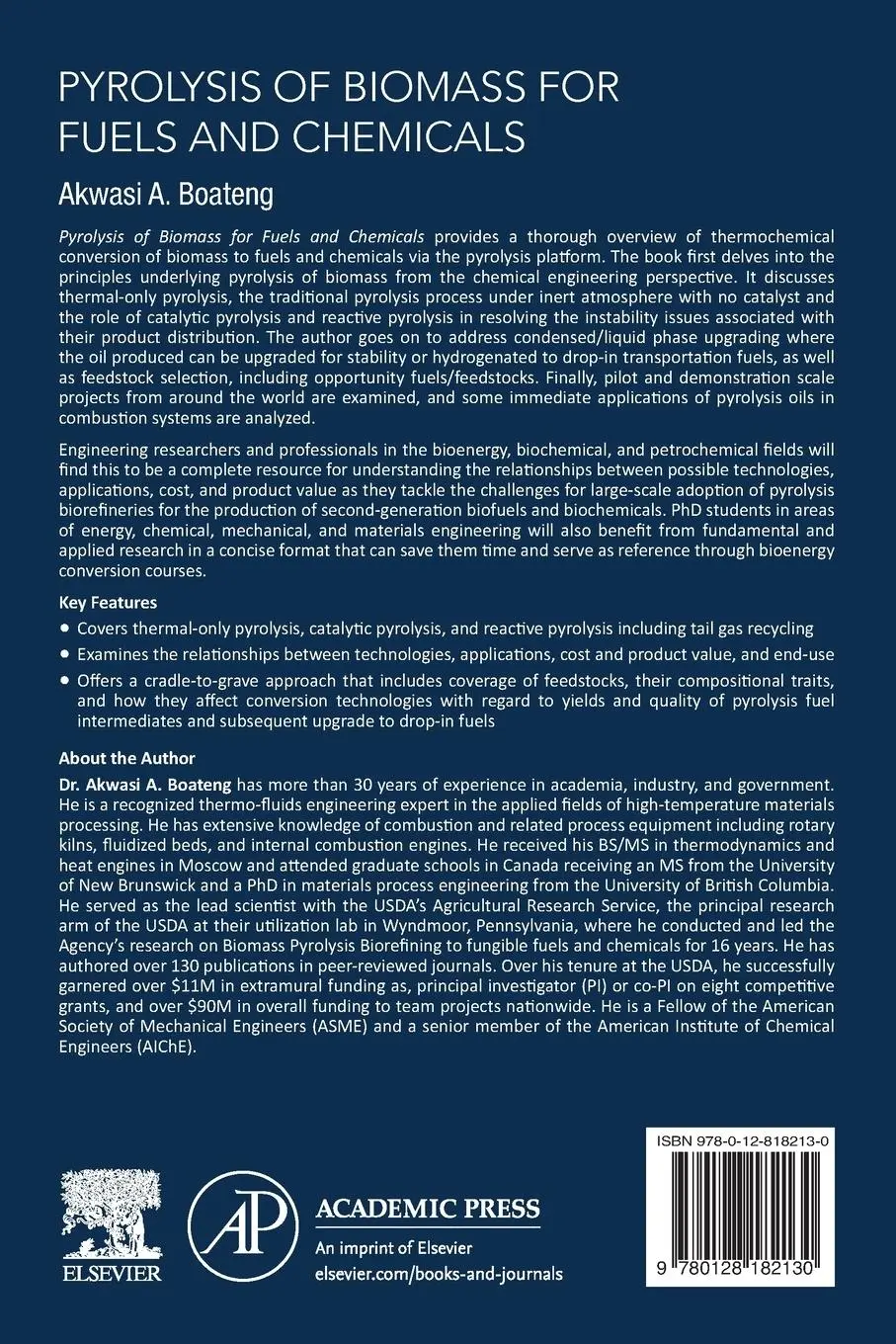 Rückseite: 9780128182130 | Pyrolysis of Biomass for Fuels and Chemicals | Akwasi A. Boateng