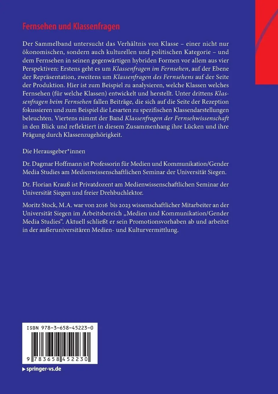 Rückseite: 9783658452230 | Fernsehen und Klassenfragen | Dagmar Hoffmann (u. a.) | Taschenbuch