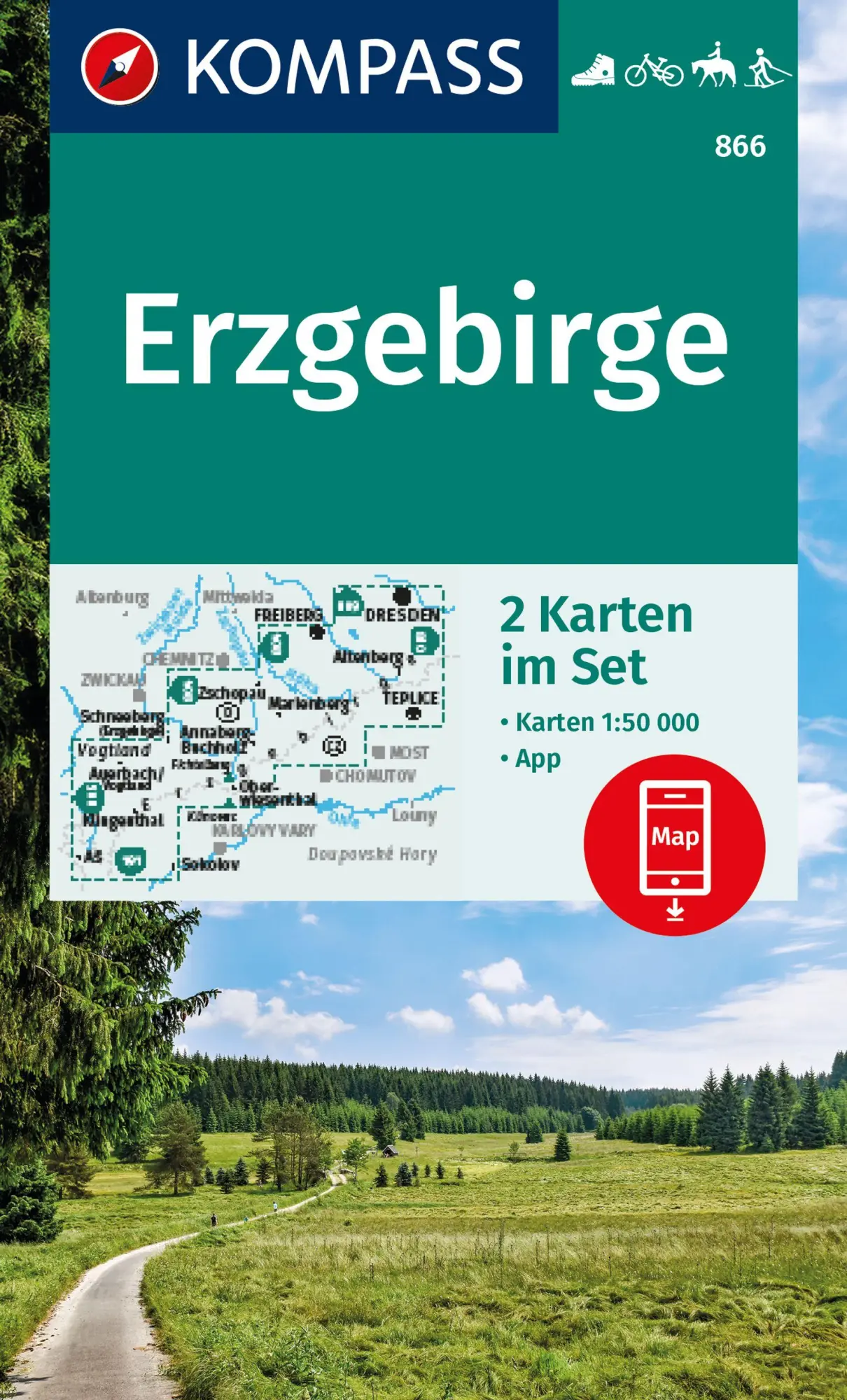 Cover: 9783991542230 | KOMPASS Wanderkarten-Set 866 Erzgebirge (2 Karten) 1:50.000 | 2 Karten
