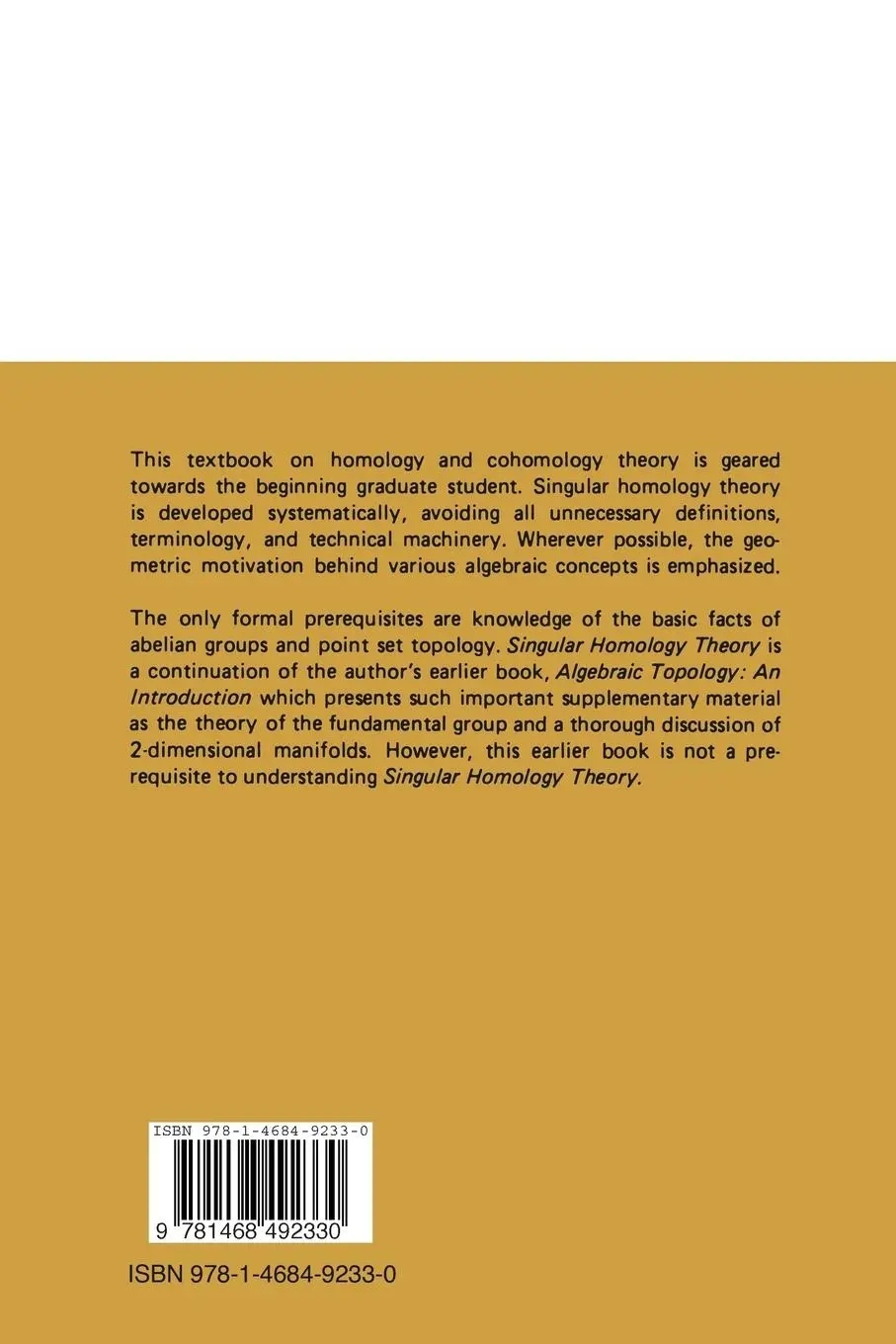 Rückseite: 9781468492330 | Singular Homology Theory | W. S. Massey | Taschenbuch | xvi | Englisch