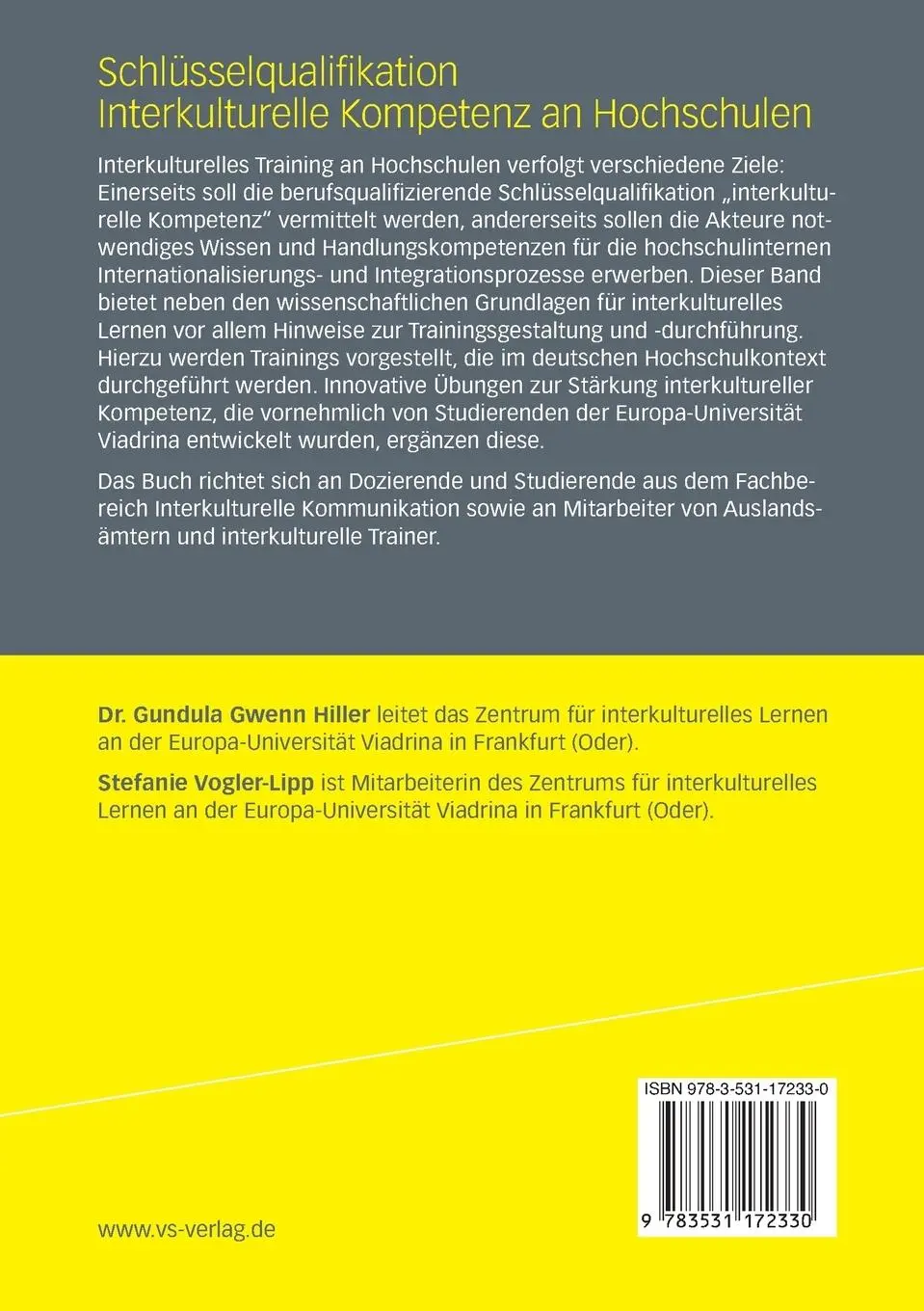 Rückseite: 9783531172330 | Schlüsselqualifikation Interkulturelle Kompetenz an Hochschulen | Buch