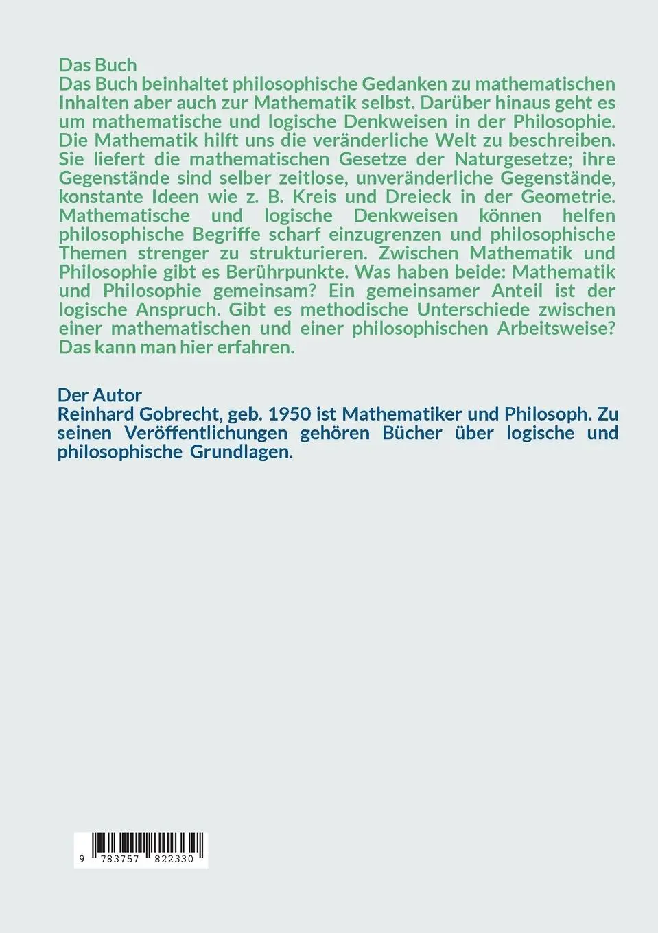 Rückseite: 9783757822330 | Philosophie der Mathematik | Mathematische Philosophie | Gobrecht