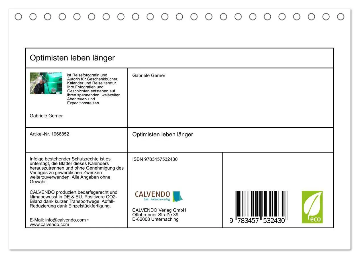 Bild: 9783457532430 | Optimisten leben länger (Tischkalender 2026 DIN A5 quer), CALVENDO...