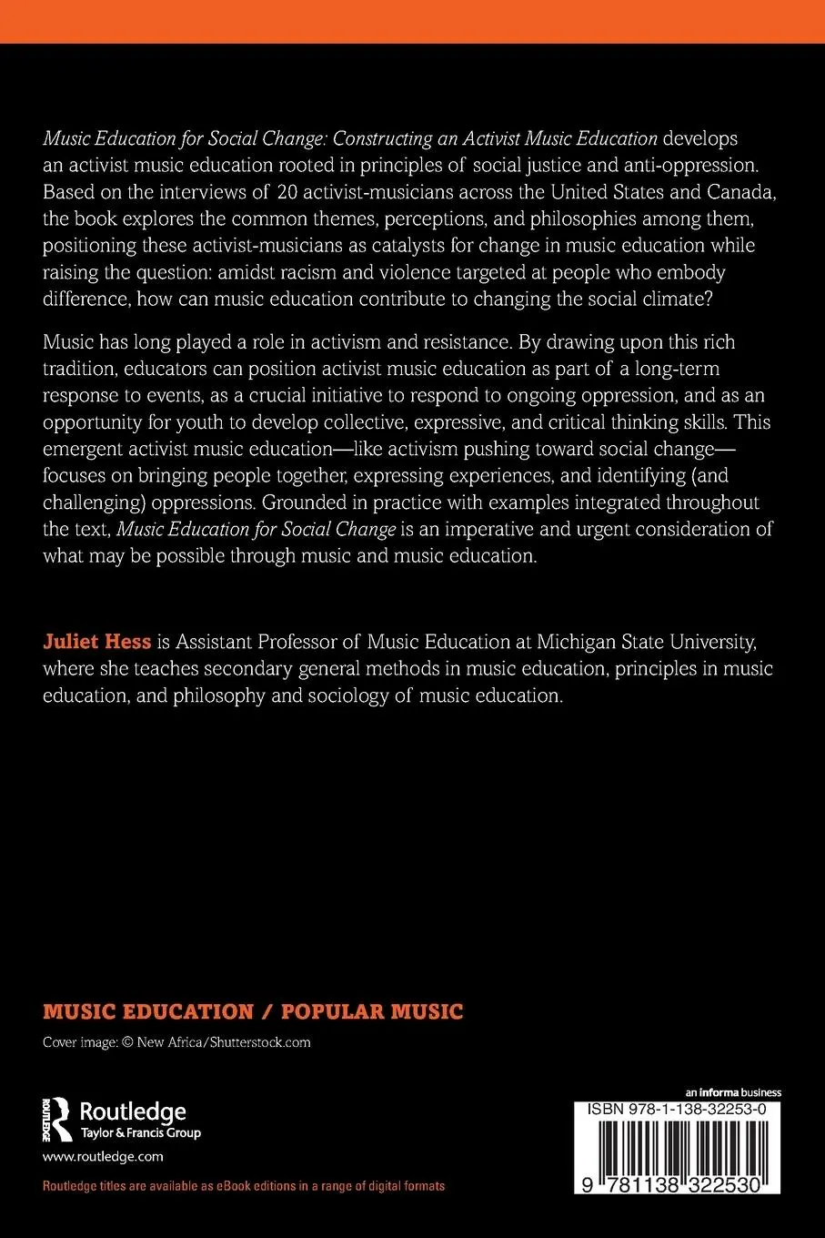 Rückseite: 9781138322530 | Music Education for Social Change | Juliet Hess | Taschenbuch | 2019