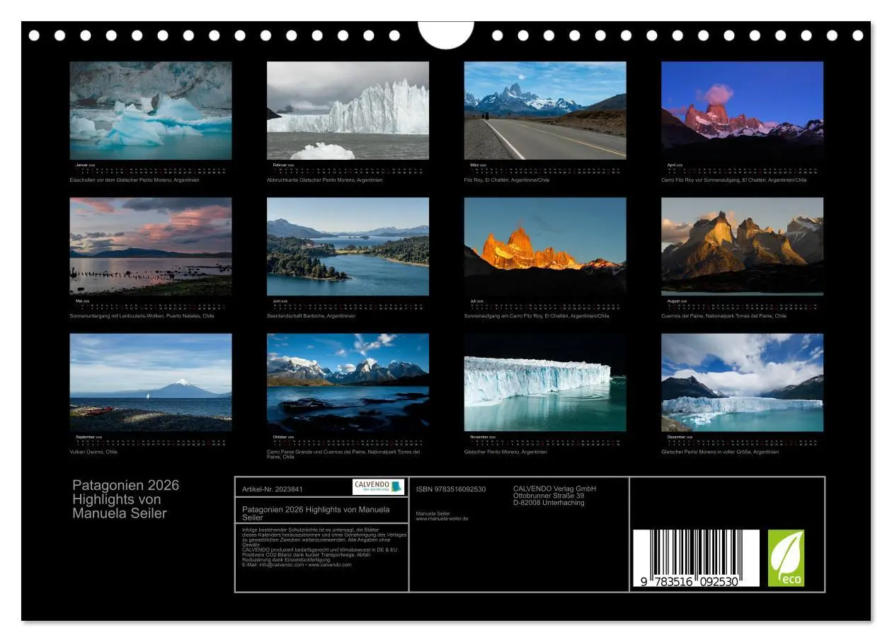 Bild: 9783516092530 | Patagonien 2026 Highlights von Manuela Seiler (Wandkalender 2026...