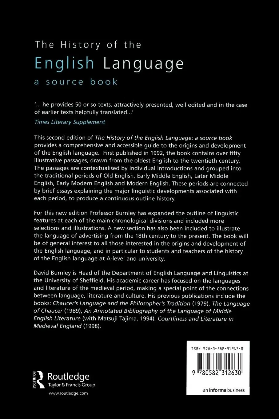 Rückseite: 9780582312630 | The History of the English Language | A Sourcebook | David Burnley