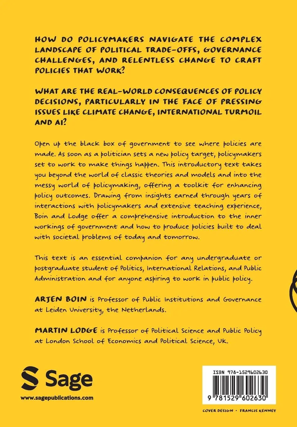 Rückseite: 9781529602630 | The Politics of Policymaking | An Introduction | Arjen Boin (u. a.)