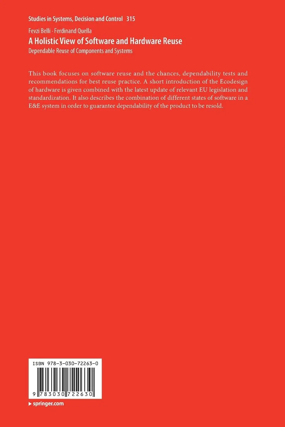 Rückseite: 9783030722630 | A Holistic View of Software and Hardware Reuse | Fevzi Belli (u. a.)