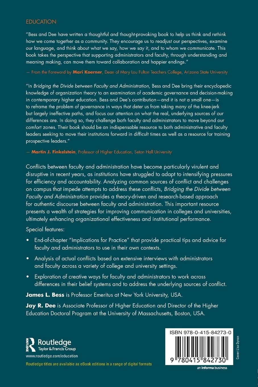 Rückseite: 9780415842730 | Bridging the Divide between Faculty and Administration | Bess (u. a.)