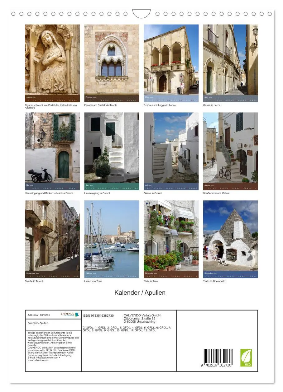 Bild: 9783516382730 | Kalender / Apulien (Wandkalender 2026 DIN A3 hoch), CALVENDO...