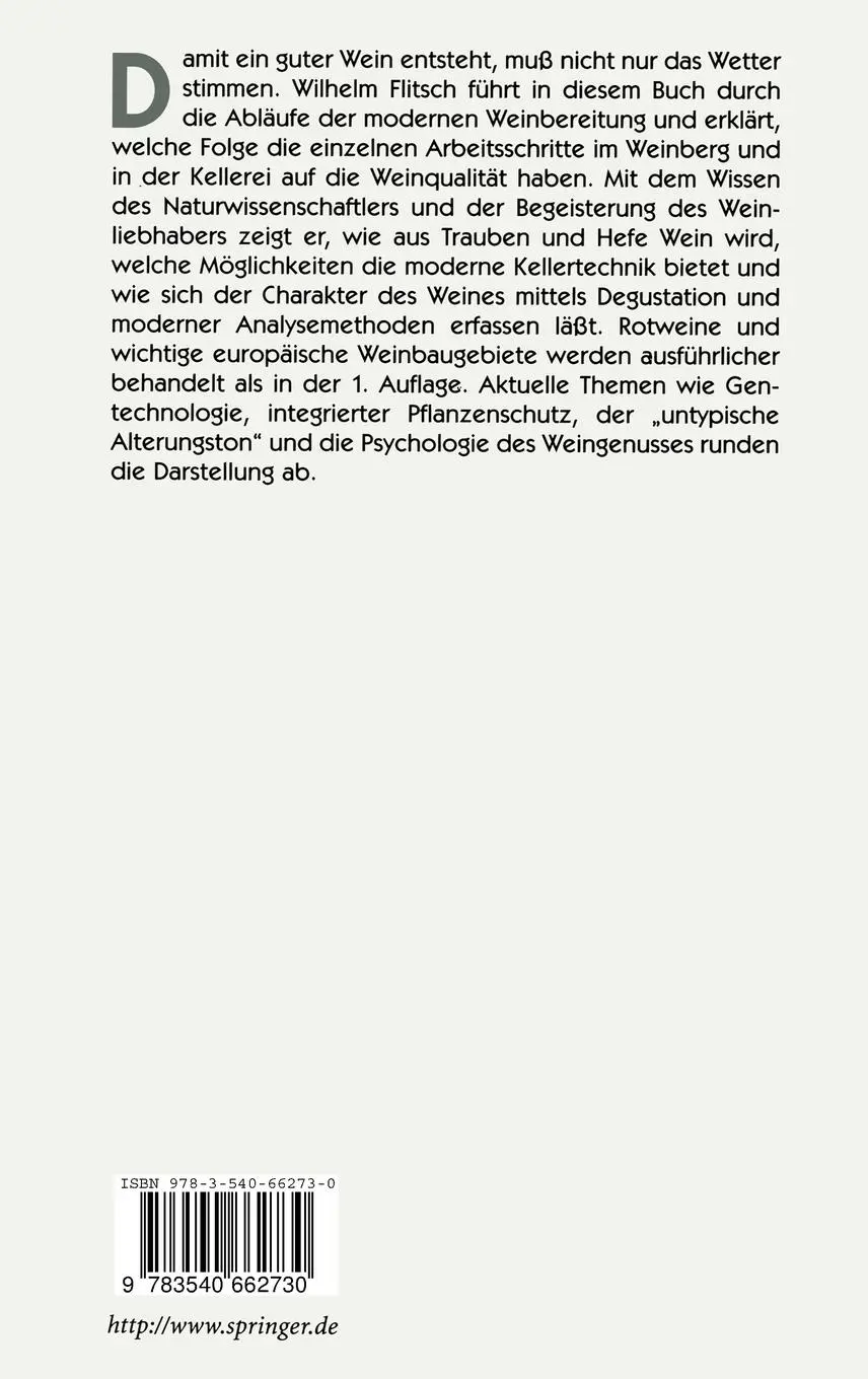 Rückseite: 9783540662730 | Wein | Verstehen und genießen | Wilhelm Flitsch | Buch | xi | Deutsch