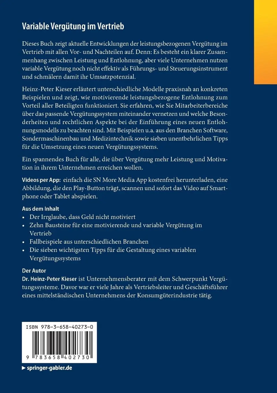 Rückseite: 9783658402730 | Variable Vergütung im Vertrieb | Heinz-Peter Kieser | Taschenbuch