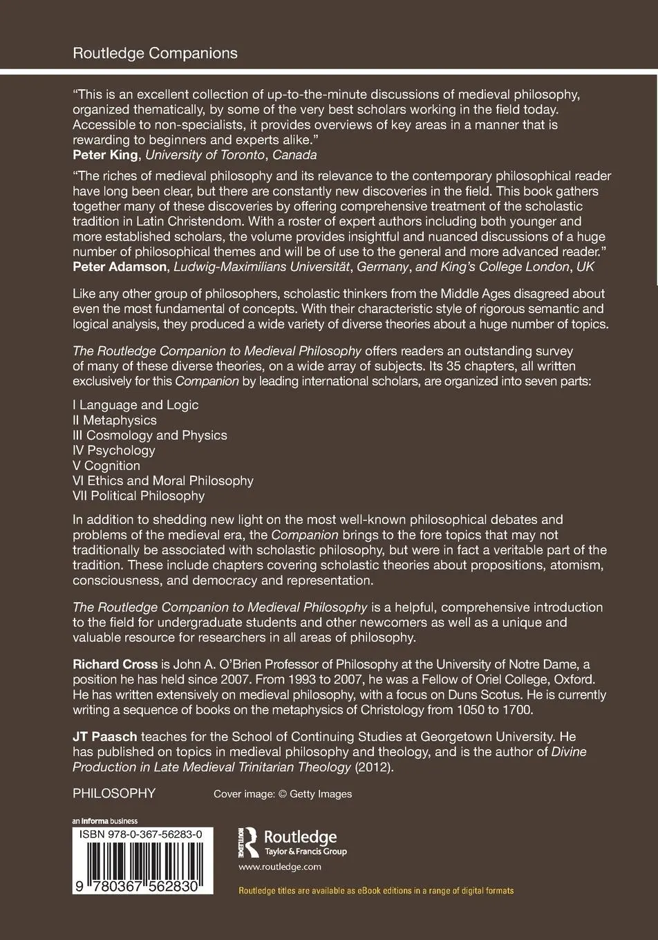 Rückseite: 9780367562830 | The Routledge Companion to Medieval Philosophy | Richard Cross (u. a.)