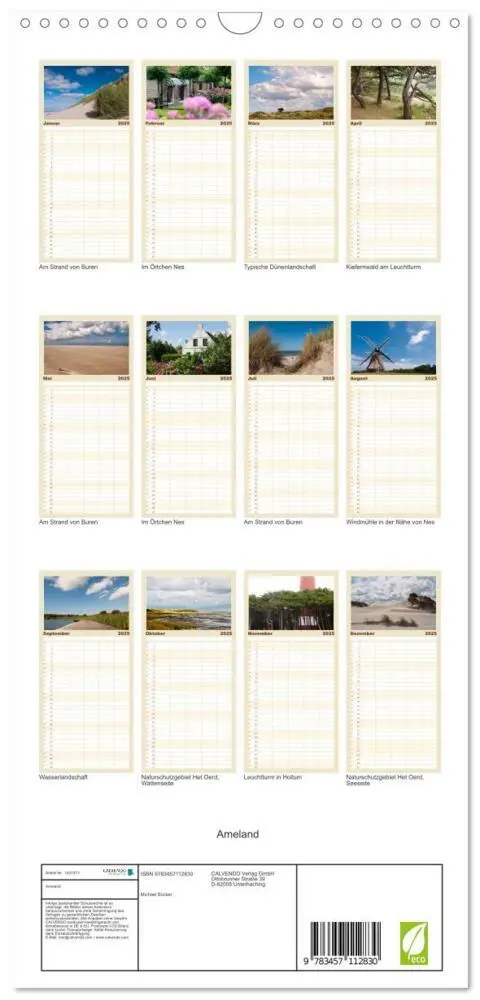 Bild: 9783457112830 | Familienplaner 2025 - Ameland mit 5 Spalten (Wandkalender, 21 x 45...