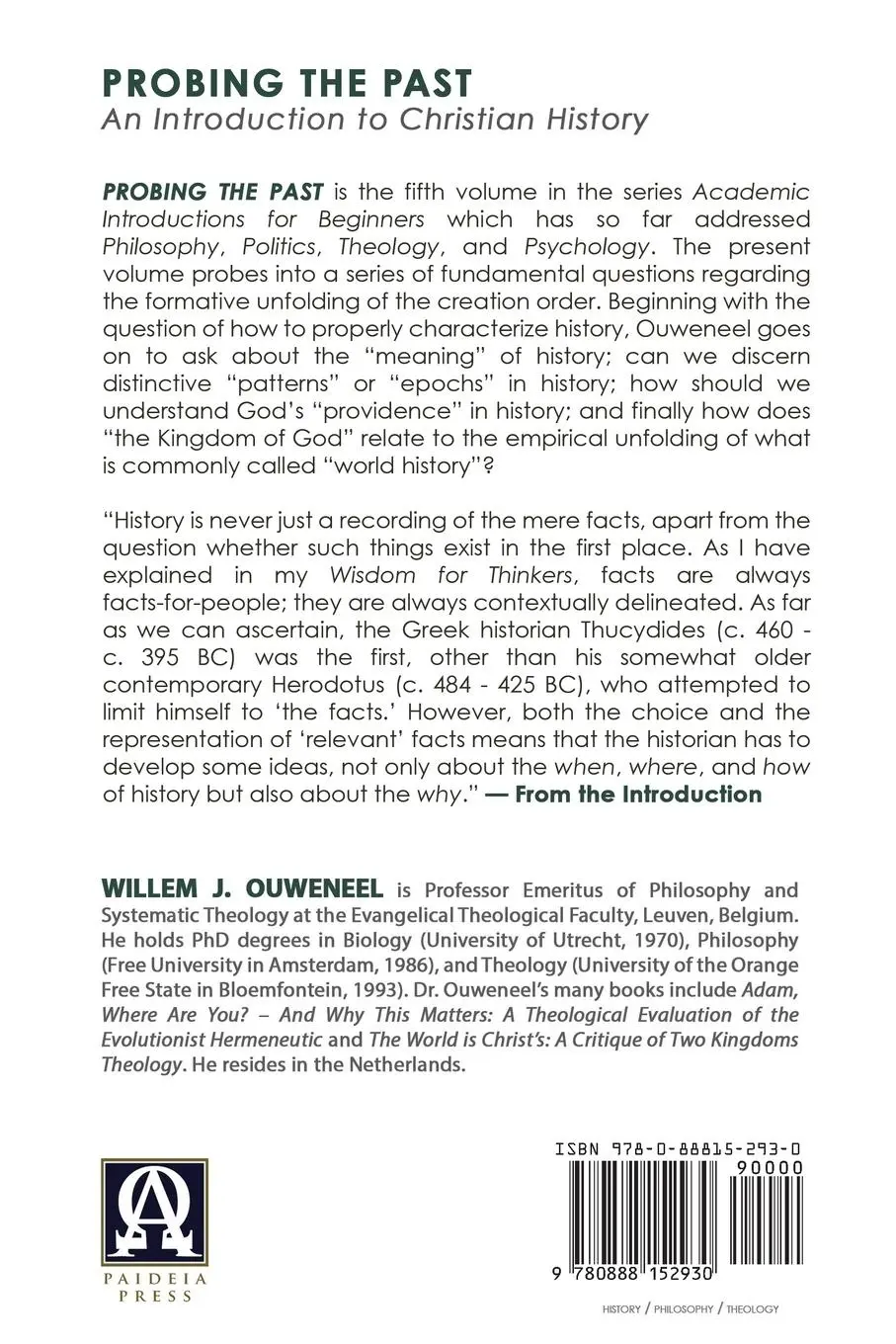 Rückseite: 9780888152930 | Probing the Past | An Introduction to Christian History | Ouweneel