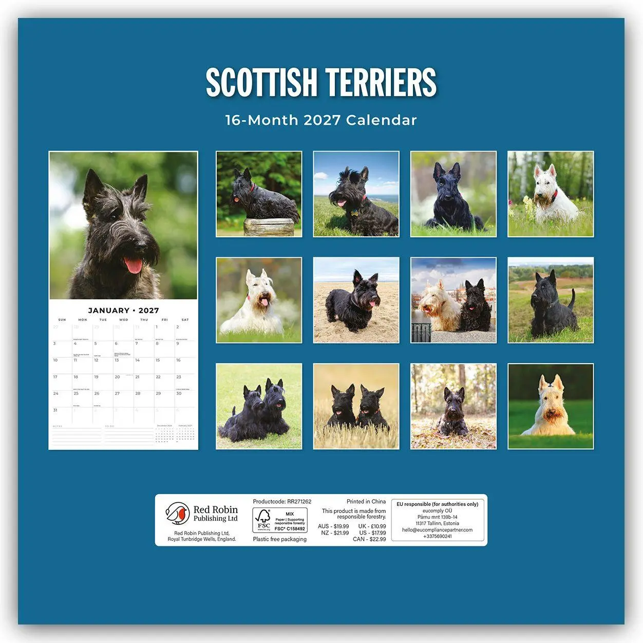 Rückseite: 9781837012930 | Scottish Terrier - Scotchterrier 2027 - 16-Monatskalender | Robin Red