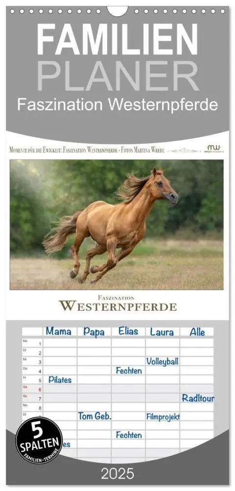 Cover: 9783457102930 | Familienplaner 2025 - Faszination Westernpferde mit 5 Spalten...