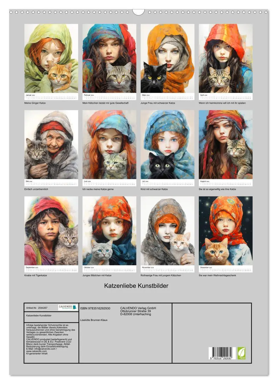 Bild: 9783516292930 | Katzenliebe Kunstbilder (Wandkalender 2026 DIN A2 hoch), CALVENDO...
