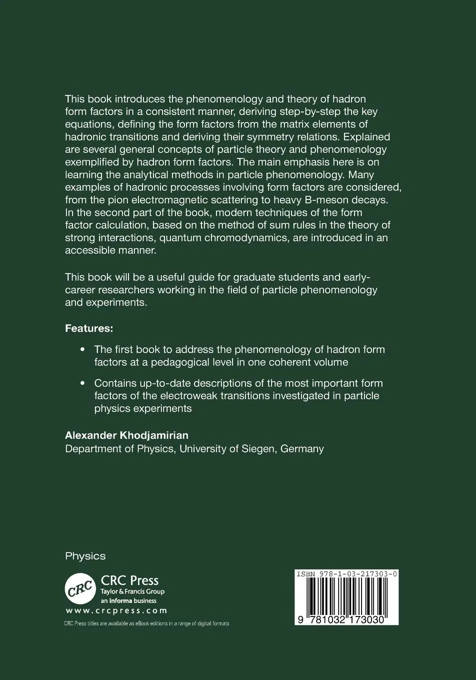 Rückseite: 9781032173030 | Hadron Form Factors | From Basic Phenomenology to QCD Sum Rules | Buch