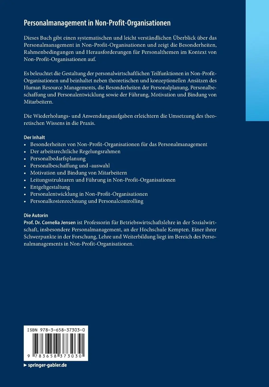 Rückseite: 9783658373030 | Personalmanagement in Non-Profit-Organisationen | Cornelia Jensen