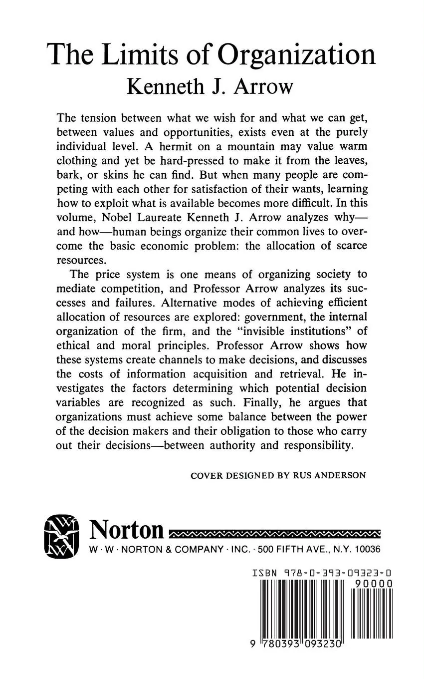 Rückseite: 9780393093230 | Limits of Organization | Kenneth J Arrow | Taschenbuch | Englisch