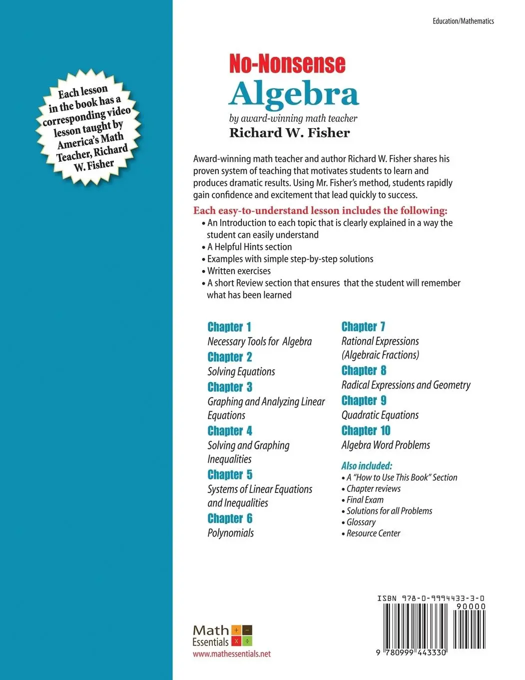 Rückseite: 9780999443330 | No-Nonsense Algebra, 2nd Edition | Richard W Fisher | Taschenbuch