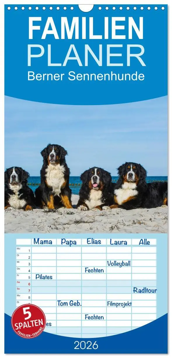 Cover: 9783516523430 | Familienplaner 2026 - Berner Sennenhund 2026 mit 5 Spalten...