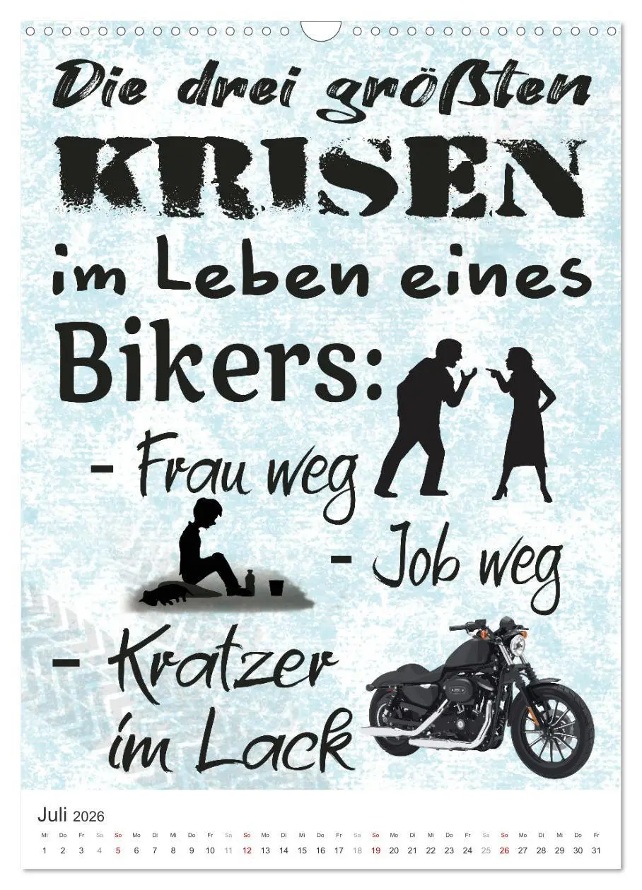 Bild: 9783516363630 | Coole Biker-Sprüche (Wandkalender 2026 DIN A3 hoch), CALVENDO...