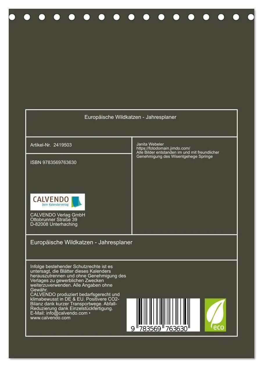 Bild: 9783569763630 | Europäische Wildkatzen - Jahresplaner (Tischkalender 2027 DIN A5...