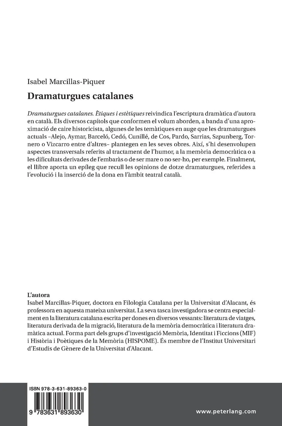 Rückseite: 9783631893630 | Dramaturgues catalanes | Ètiques i estètiques | Marcillas-Piquer